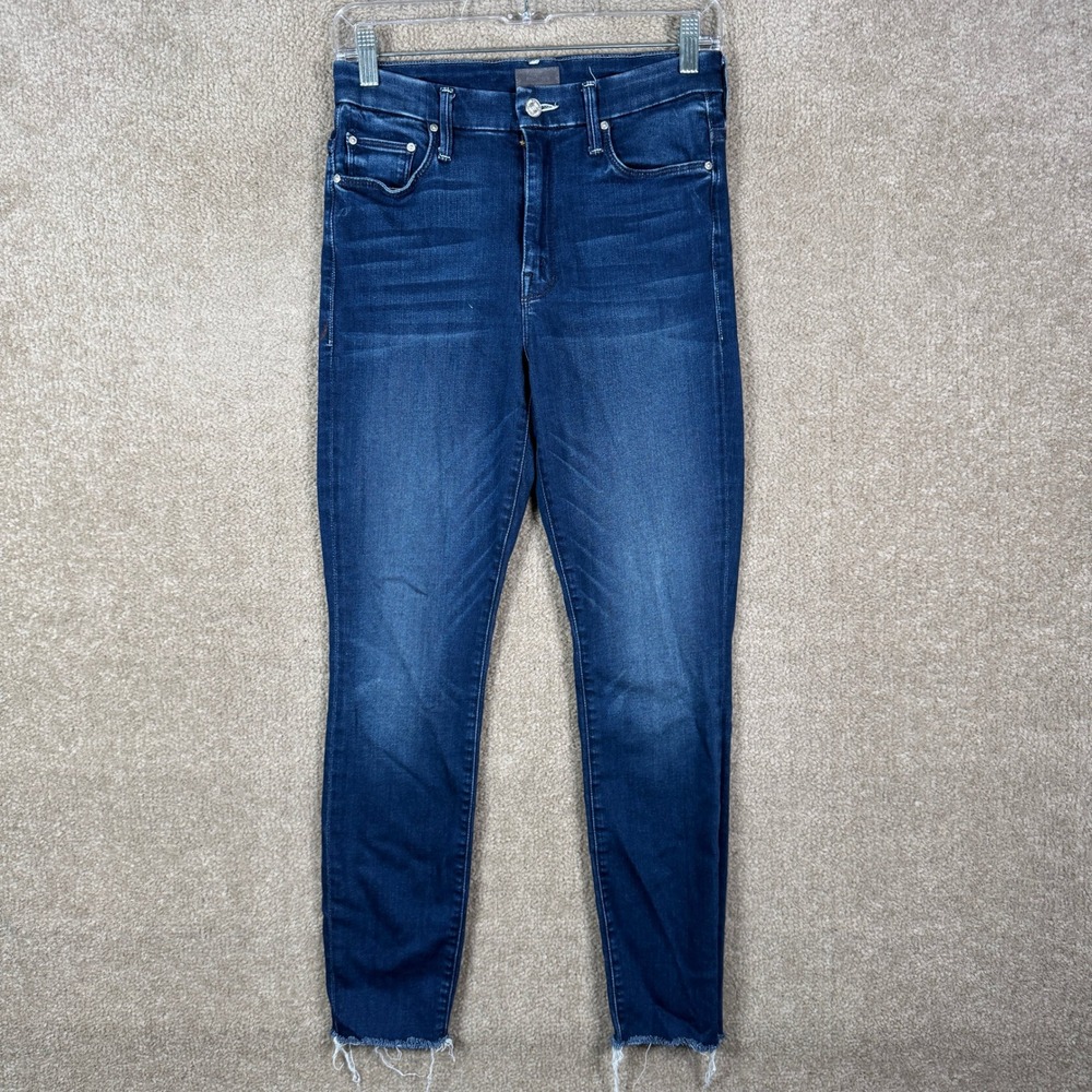 Mother High Waisted Looker Ankle Fray Jeans Women 27 Blue Tongue And Chic Skinny